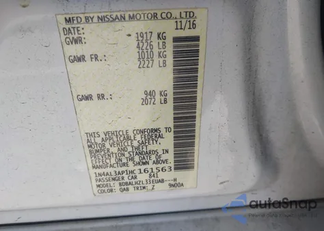 2017 Nissan Altima 2.5 Sr z USA, uszkodzony, nr VIN 1N4AL3AP1HC161563